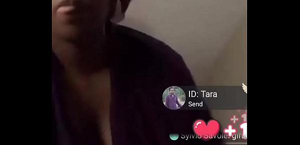  Beautiful black girl showing her big breast and shaved pussy before getting banned on Bigo